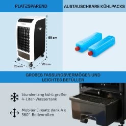 Carribean Blue 3-in-1 Luftkühler 402 M3/h 70 W 4 Ltr Oszillation Mobil -Küchengeräte Verkäufe 10028181 de 0006 usp