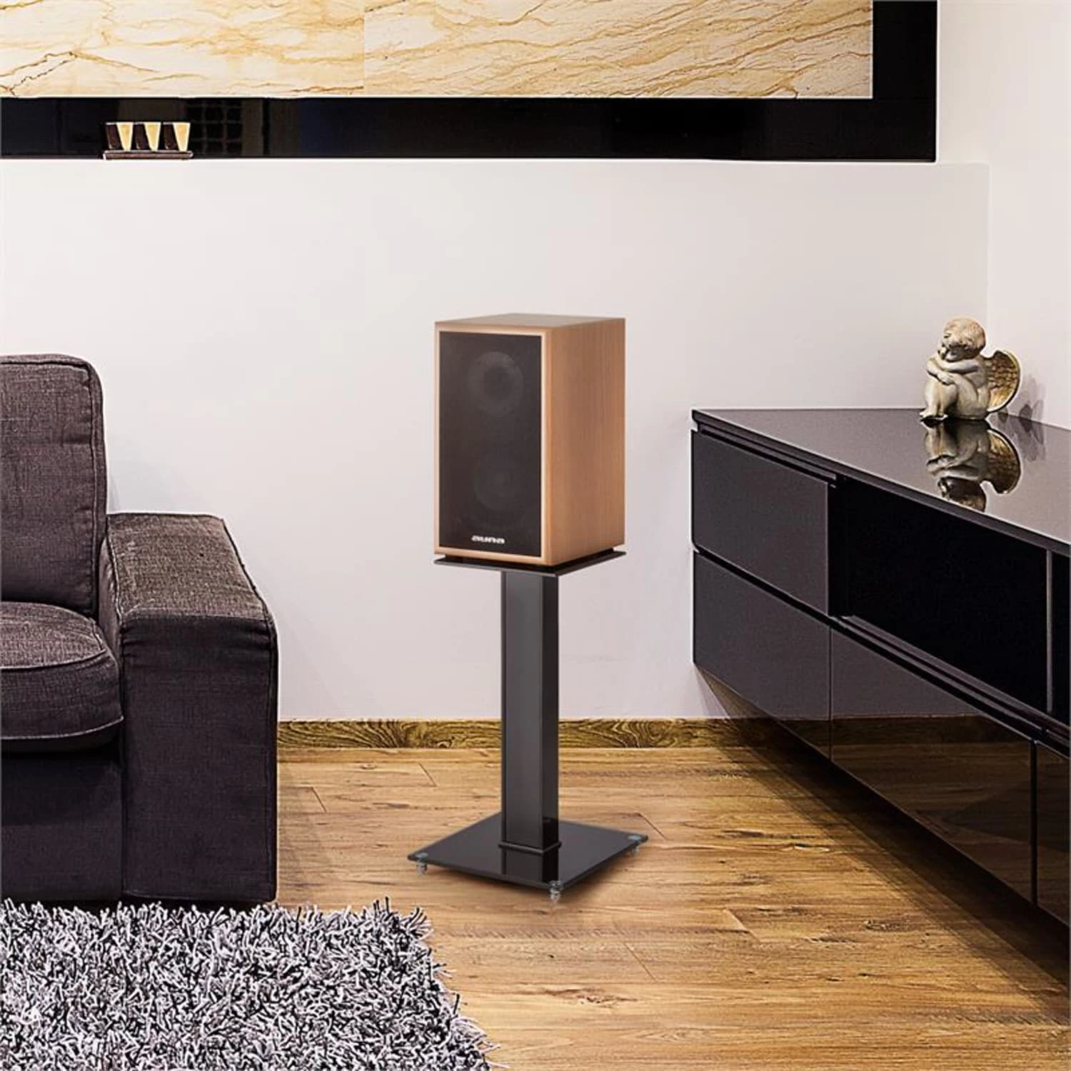 BS-03S-BK Lautsprecher-Ständer Paar Aluminium Glas MDF Kabelkanal 7 BS-03S-BK Lautsprecher-Ständer Paar Aluminium Glas MDF Kabelkanal – Bild 7