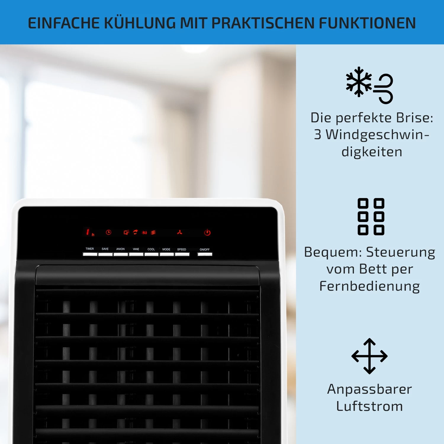 CTR-1 4-in-1 Luftkühler 360 M³/h 65W 7Ltr 3 Stufen Fernbedienung Mobil 4 CTR-1 4-in-1 Luftkühler 360 M³/h 65W 7Ltr 3 Stufen Fernbedienung Mobil – Bild 4