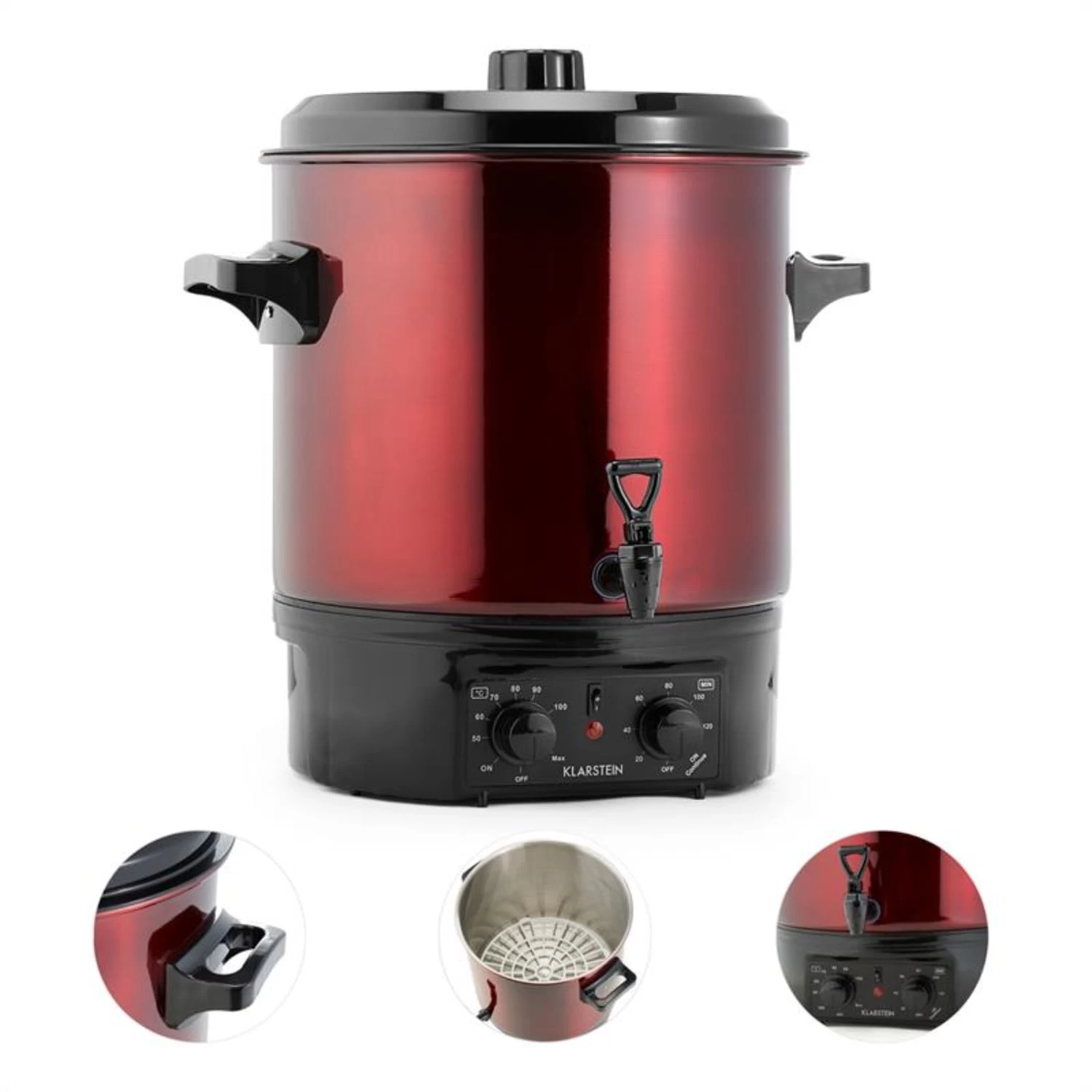 Biggie Einkochautomat Edelstahl 27 Liter 2000W Timer Rot 3 Biggie Einkochautomat Edelstahl 27 Liter 2000W Timer Rot – Bild 3
