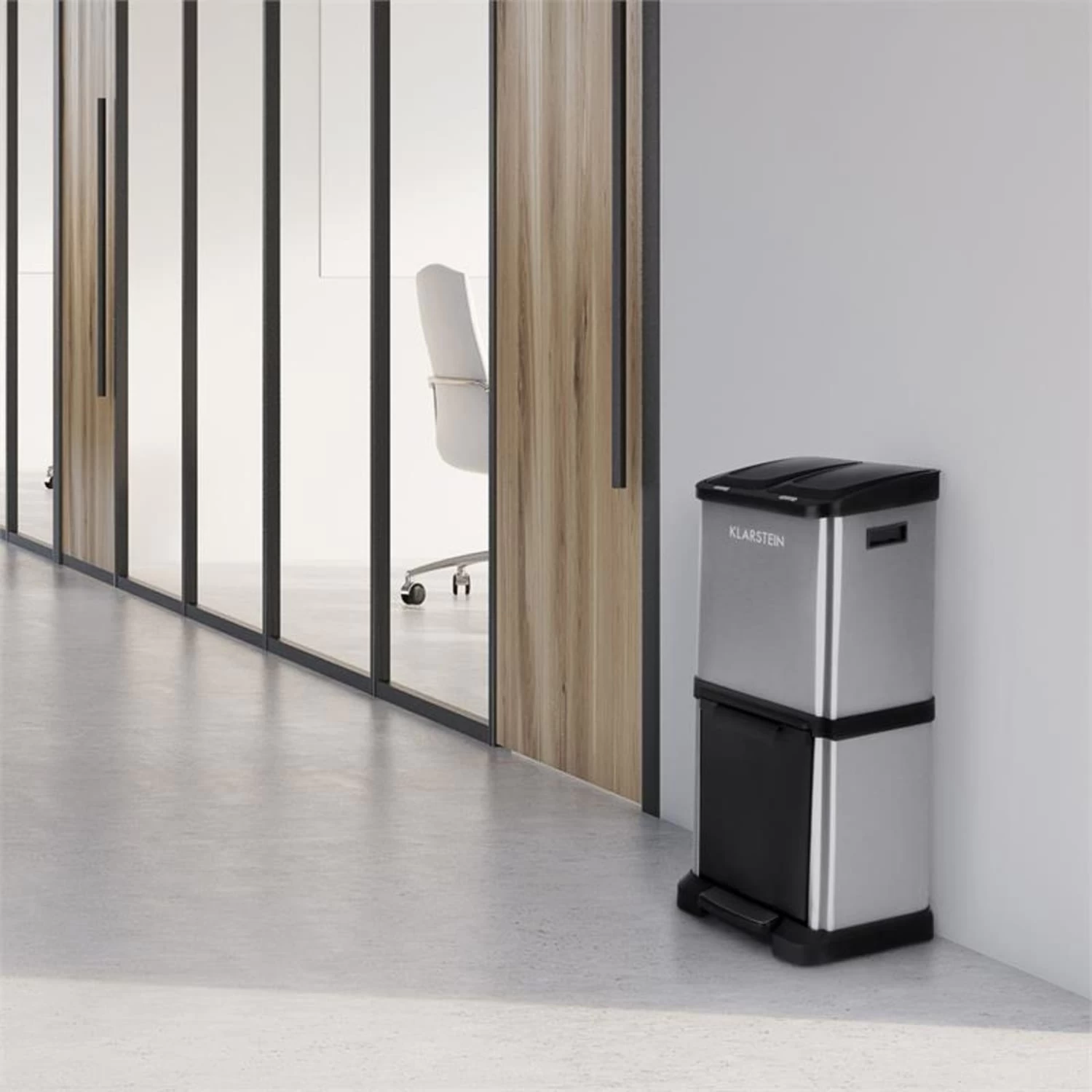 Ökosystem² Mülleimer Mülltrenner 30L (1 X15L, 2x7,5 L) PE Edelstahl 2 Ökosystem² Mülleimer Mülltrenner 30L (1 X15L, 2x7,5 L) PE Edelstahl – Bild 2