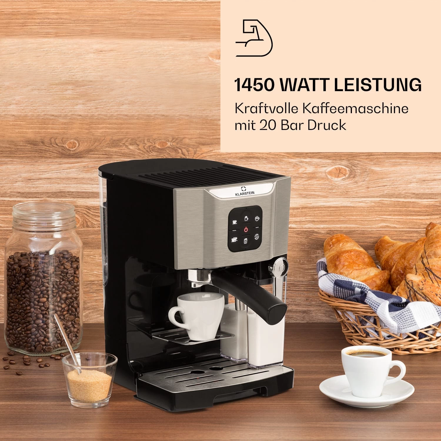 BellaVita Kaffeemaschine 3-in-1 1450 W 20 Bar Milchschäumer 2 BellaVita Kaffeemaschine 3-in-1 1450 W 20 Bar Milchschäumer – Bild 2