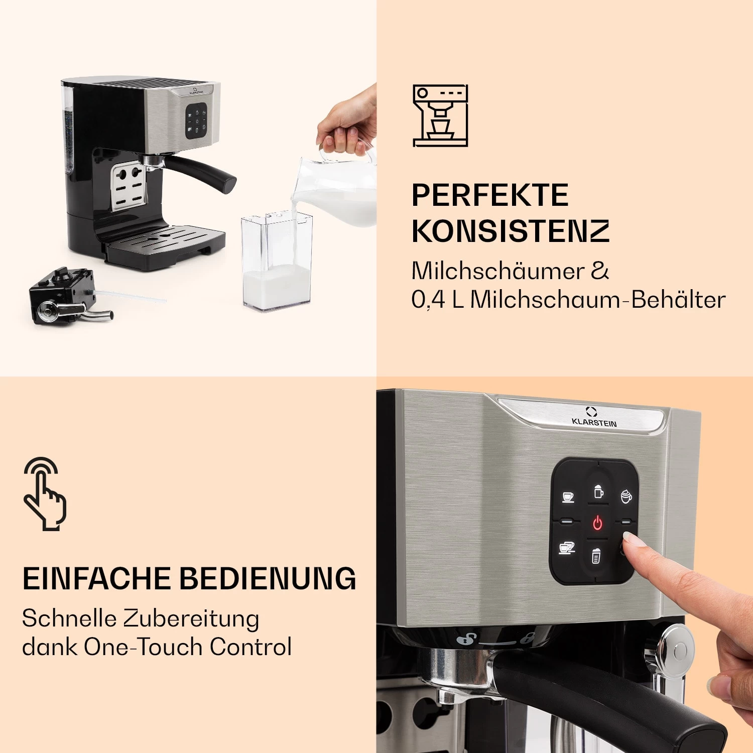 BellaVita Kaffeemaschine 3-in-1 1450 W 20 Bar Milchschäumer 3 BellaVita Kaffeemaschine 3-in-1 1450 W 20 Bar Milchschäumer – Bild 3