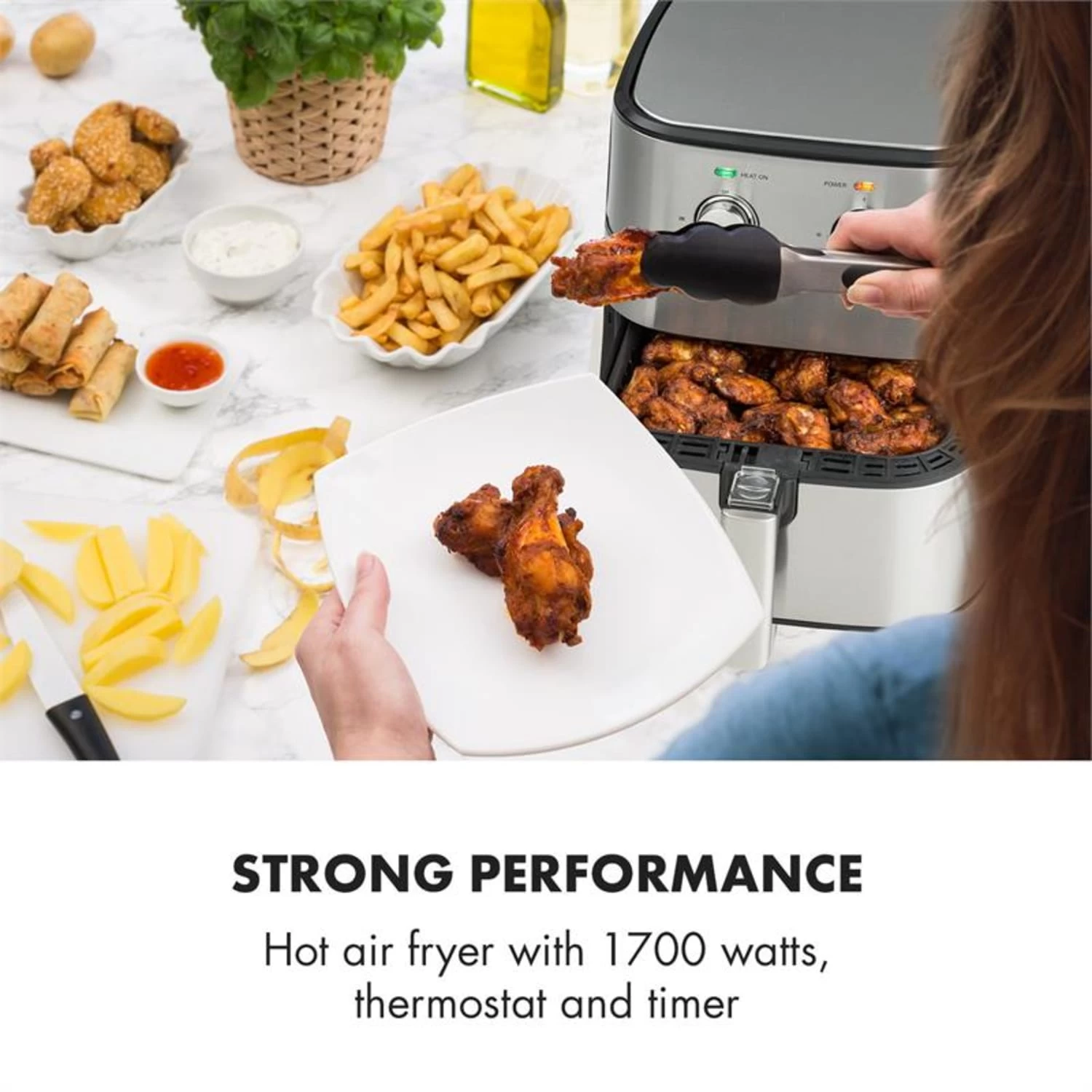 AeroVital Heißluftfritteuse 1700W 5,4 Liter Timer Edelstahl Silber 2 AeroVital Heißluftfritteuse 1700W 5,4 Liter Timer Edelstahl Silber – Bild 2