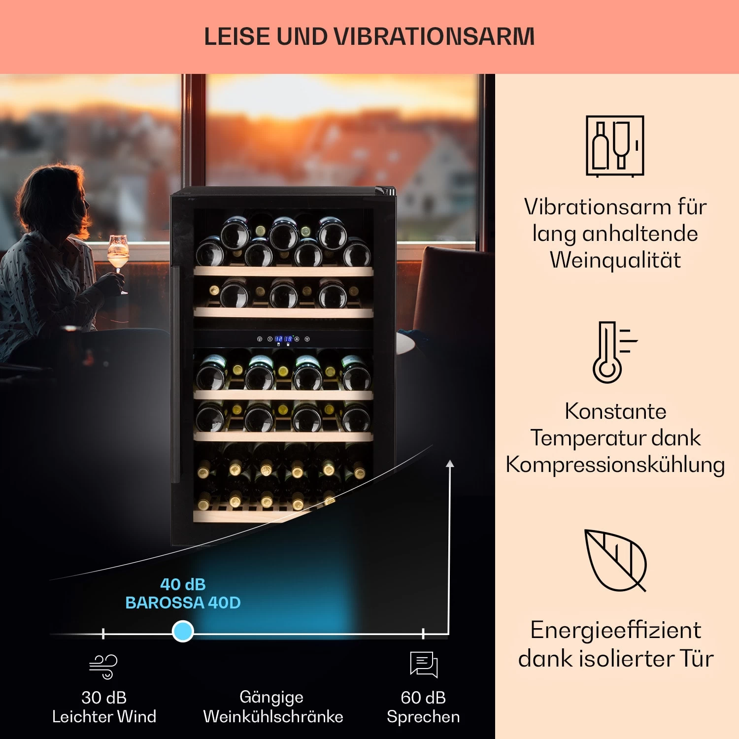 Barossa 40 Duo Weinkühlschrank 2 Zonen 41 Flaschen Glastür Touch LED 4 Barossa 40 Duo Weinkühlschrank 2 Zonen 41 Flaschen Glastür Touch LED – Bild 4