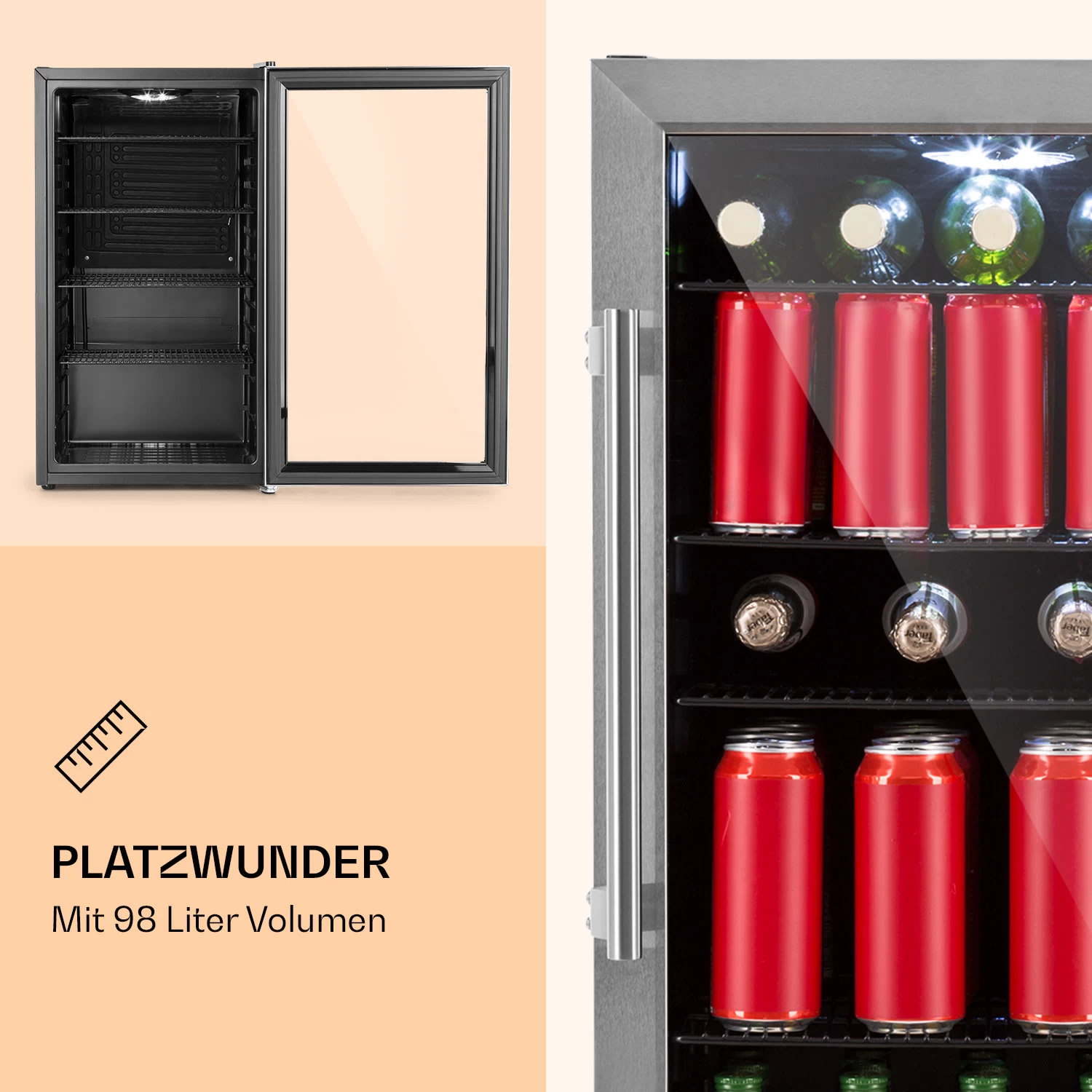 Beersafe 3XL Kühlschrank 98 Liter 4 Böden Panoramaglastür Edelstahl 2 Beersafe 3XL Kühlschrank 98 Liter 4 Böden Panoramaglastür Edelstahl – Bild 2