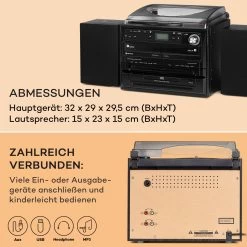 388-DAB+ Stereoanlage 20W Max. Vinyl CD Kassette BT FM/DAB+ USB -Küchengeräte Verkäufe 10034091 de 0006 usp