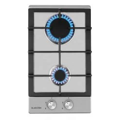 Ignito Domino Gaskochfeld 2-flammig Sabaf-Brenner Edelstahl Silber