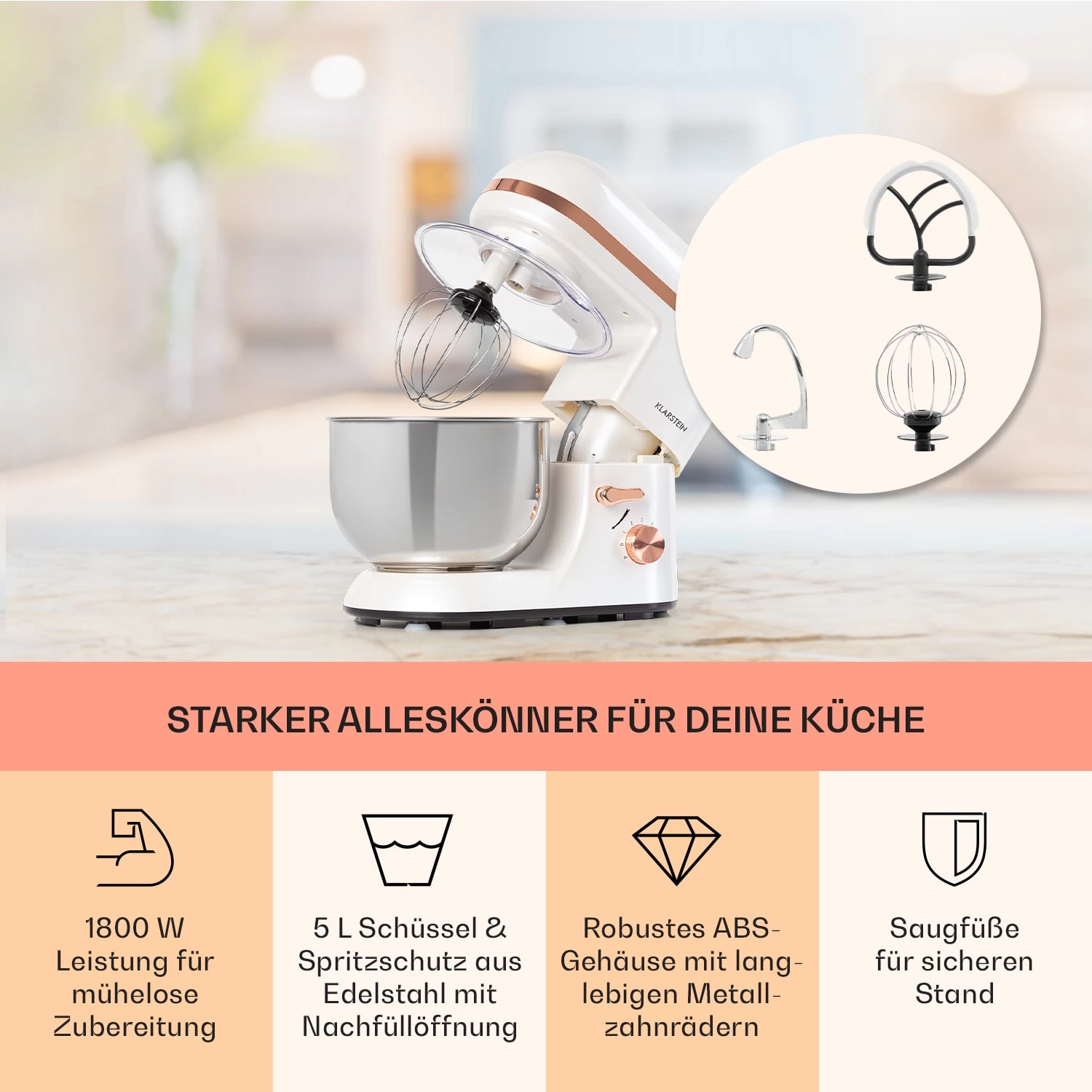 Bella Elegance Küchenmaschine 2000W/2,7PS/5,2 Ltr Edelstahl BPA-frei 3 Bella Elegance Küchenmaschine 2000W/2,7PS/5,2 Ltr Edelstahl BPA-frei – Bild 3