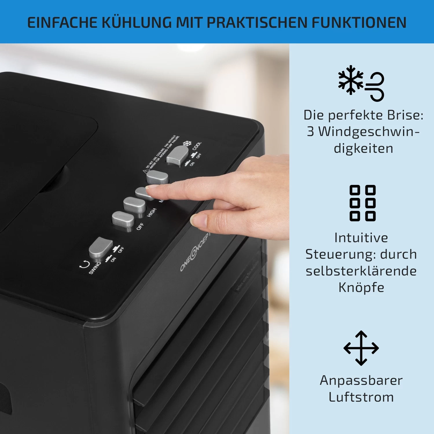 Freshboxx 3-in-1 Luftkühler 65 W 360 M³/h 6 Ltr Oszillation Mobil 4 Freshboxx 3-in-1 Luftkühler 65 W 360 M³/h 6 Ltr Oszillation Mobil – Bild 4