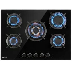 Goldflame 5 Gaskochfeld 5-flammig Messing-Brenner Glaskeramik Schwarz