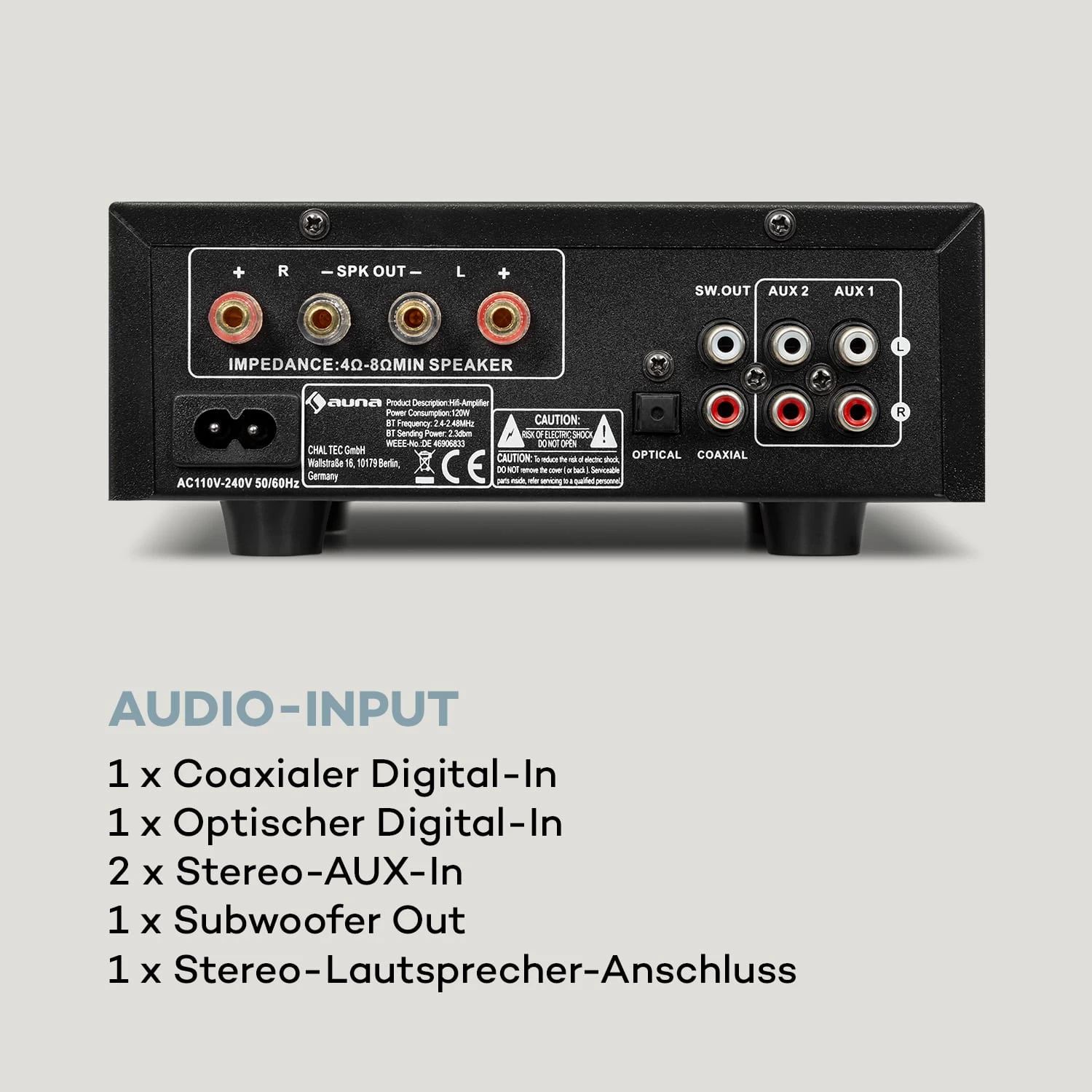 AMP-2 DG Stereo-Hifi-Verstärker 2x50W RMS BT/USB Opt. & Coax. Dig-In 6 AMP-2 DG Stereo-Hifi-Verstärker 2x50W RMS BT/USB Opt. & Coax. Dig-In – Bild 6