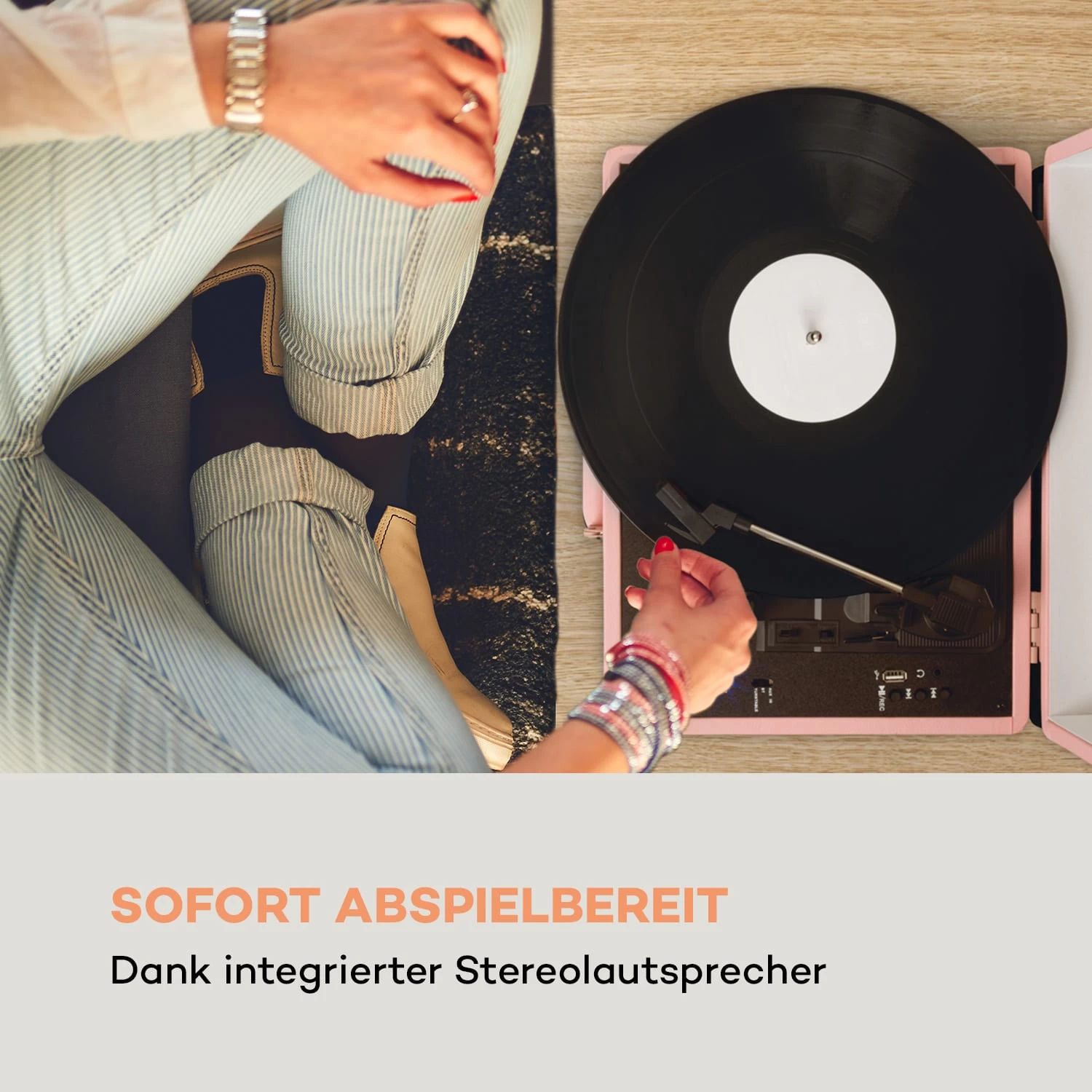 Peggy Sue BT Plattenspieler Stereolautsprecher USB BT Tragbar 6 Peggy Sue BT Plattenspieler Stereolautsprecher USB BT Tragbar – Bild 6