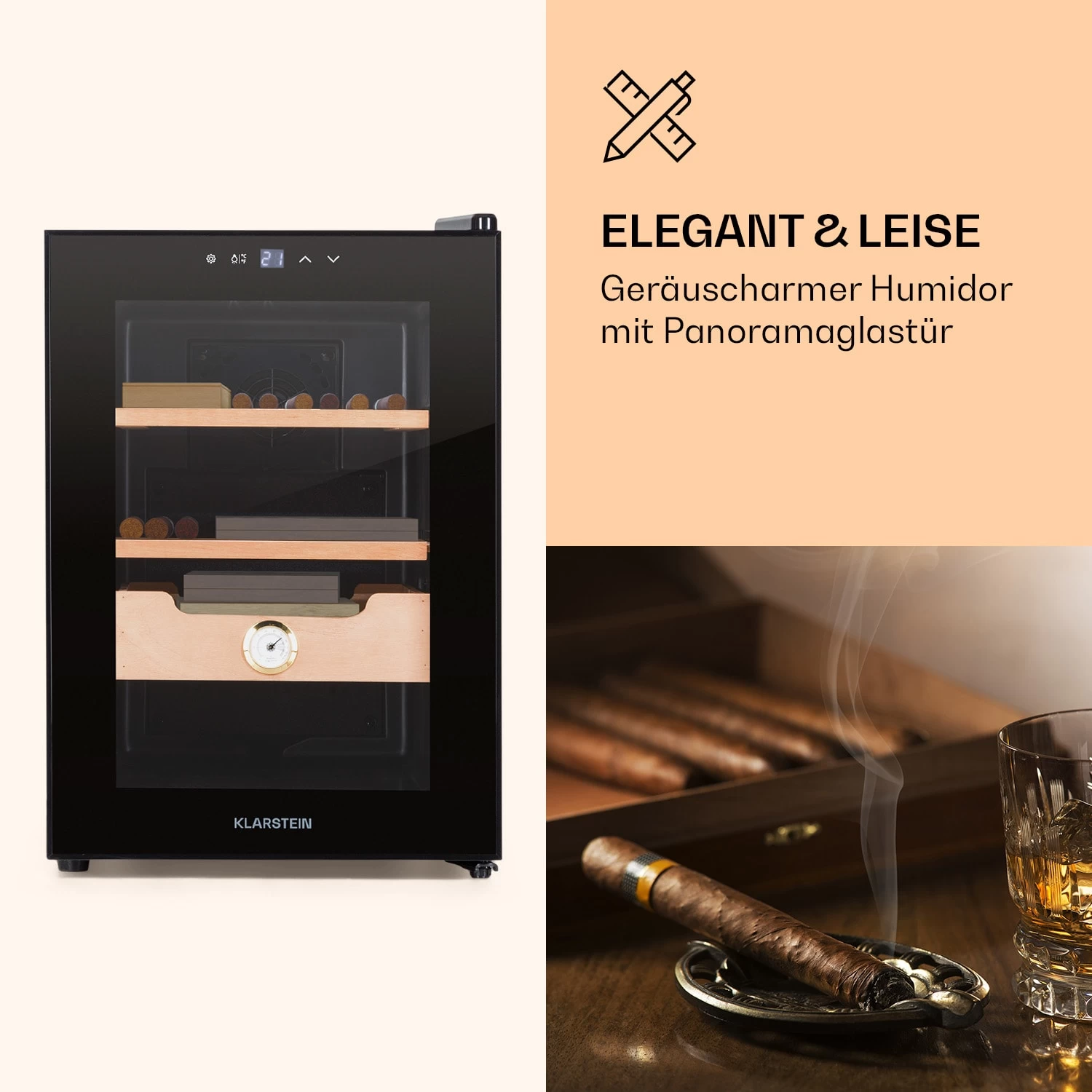 Klarstein El Presidente 37 Zigarren-Humidor 37L 2 Einschübe 1 Fach Zedernholz 3 Klarstein El Presidente 37 Zigarren-Humidor 37L 2 Einschübe 1 Fach Zedernholz – Bild 3