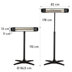 Dark Wave Stand Infrarot-Heizstrahler 2000W Goldbeschichtete Carbonröhre IP65 Standfuß -Küchengeräte Verkäufe 10037729 yy 0010 dimensions