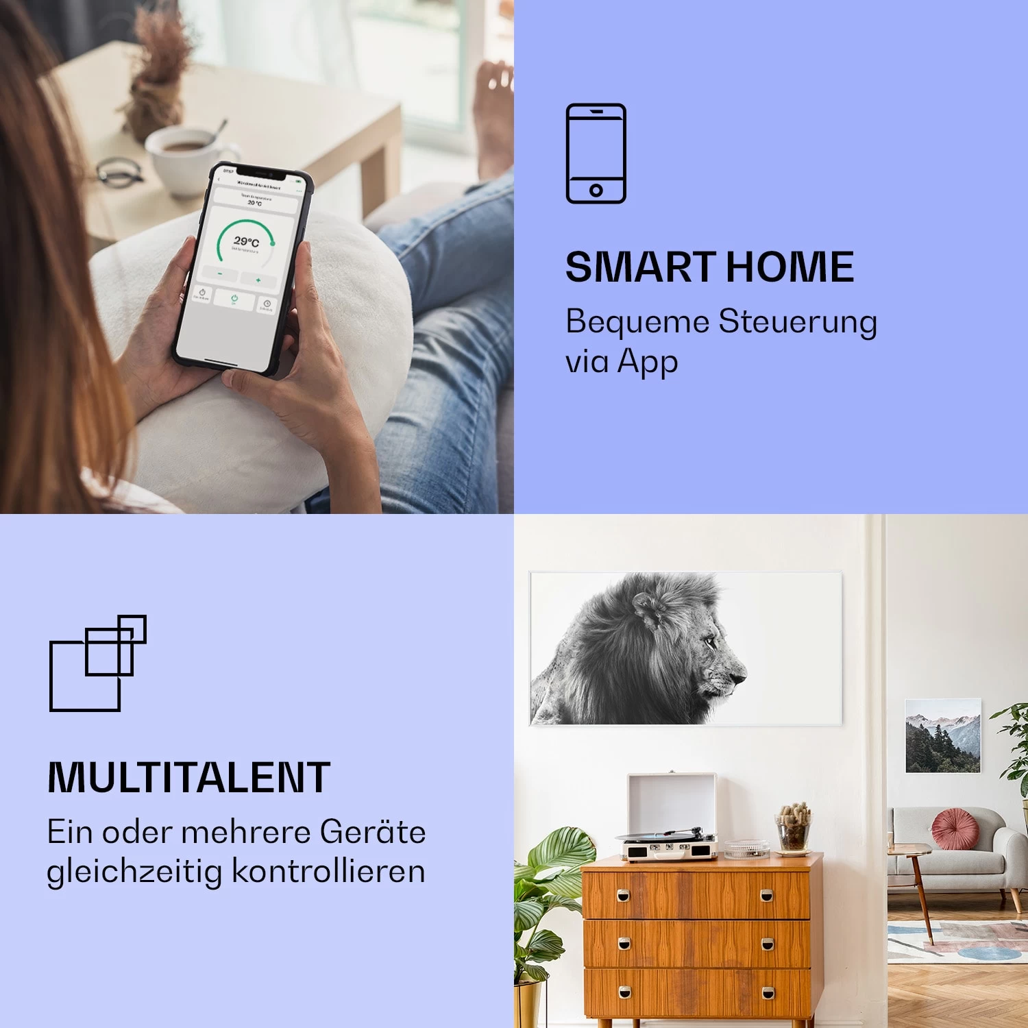 Wonderwall Air Art Smart Infrarotheizung Löwe 60x120cm 700W 2 Wonderwall Air Art Smart Infrarotheizung Löwe 60x120cm 700W – Bild 2