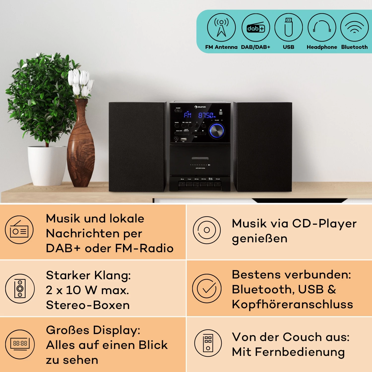 MC-40 DAB Stereoanlage UKW/DAB+ Bluetooth CD Kassette USB Fernbedienung 2 MC-40 DAB Stereoanlage UKW/DAB+ Bluetooth CD Kassette USB Fernbedienung – Bild 2