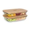 Aufschnittbox Mit Deckel 1,6 Liter 2er Set Glas Bambus Hitzebeständig