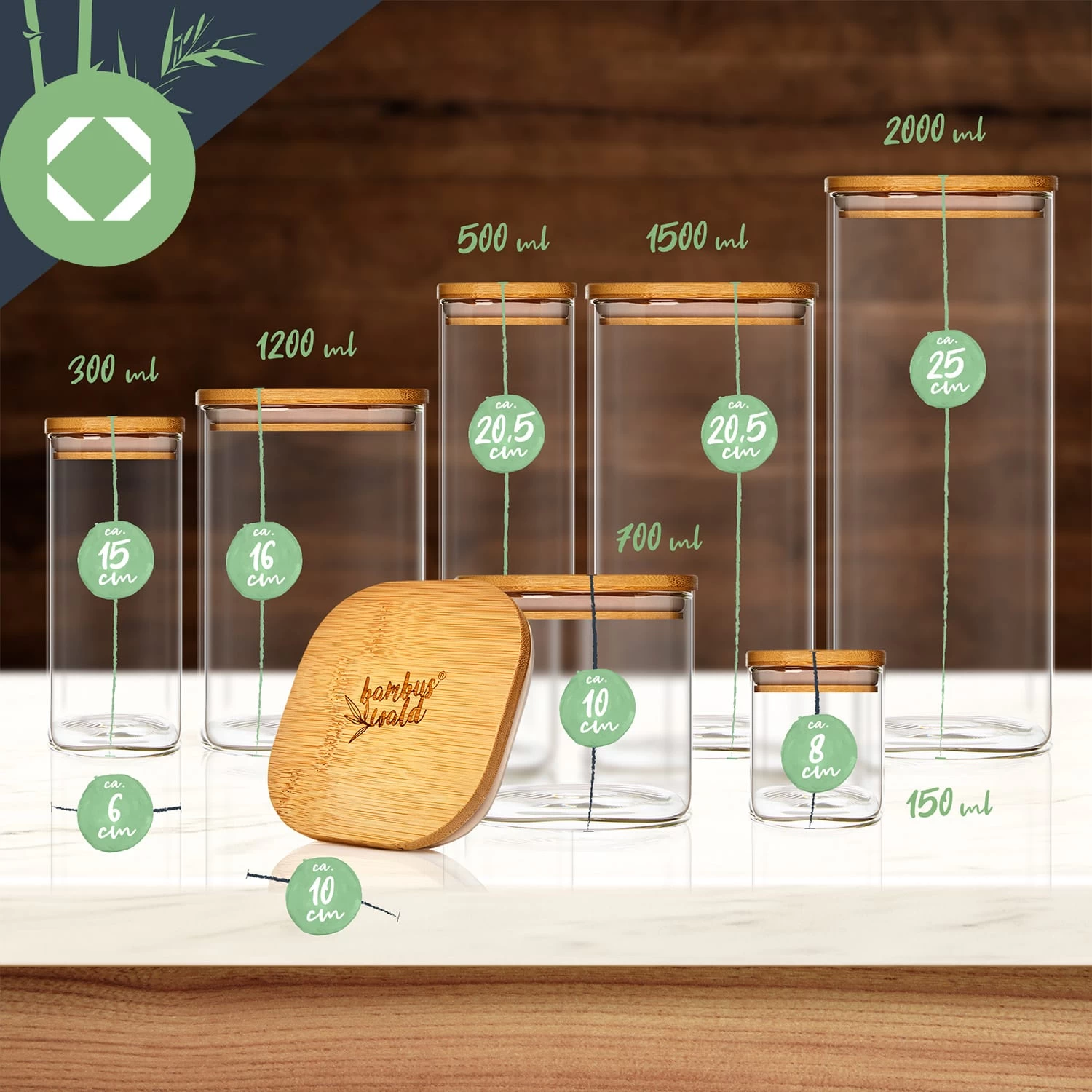 Eckiges Glas Mit Bambusdeckel Luftdicht Mit Silikonring 10x25x10 Cm 3x 2000 Ml 8 Eckiges Glas Mit Bambusdeckel Luftdicht Mit Silikonring 10x25x10 Cm 3x 2000 Ml – Bild 8