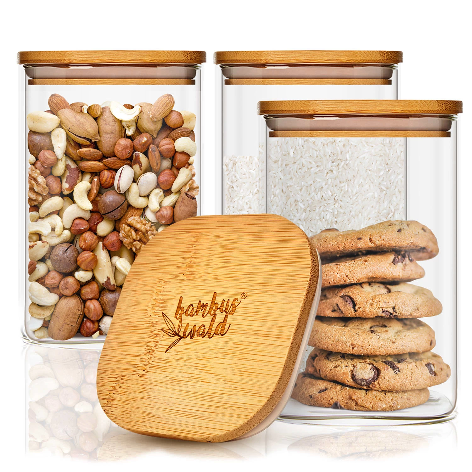 Eckiges Glas Mit Bambusdeckel Luftdicht Mit Silikonring 10x16x10 Cm 3x 1200 Ml 1 Eckiges Glas Mit Bambusdeckel Luftdicht Mit Silikonring 10x16x10 Cm 3x 1200 Ml