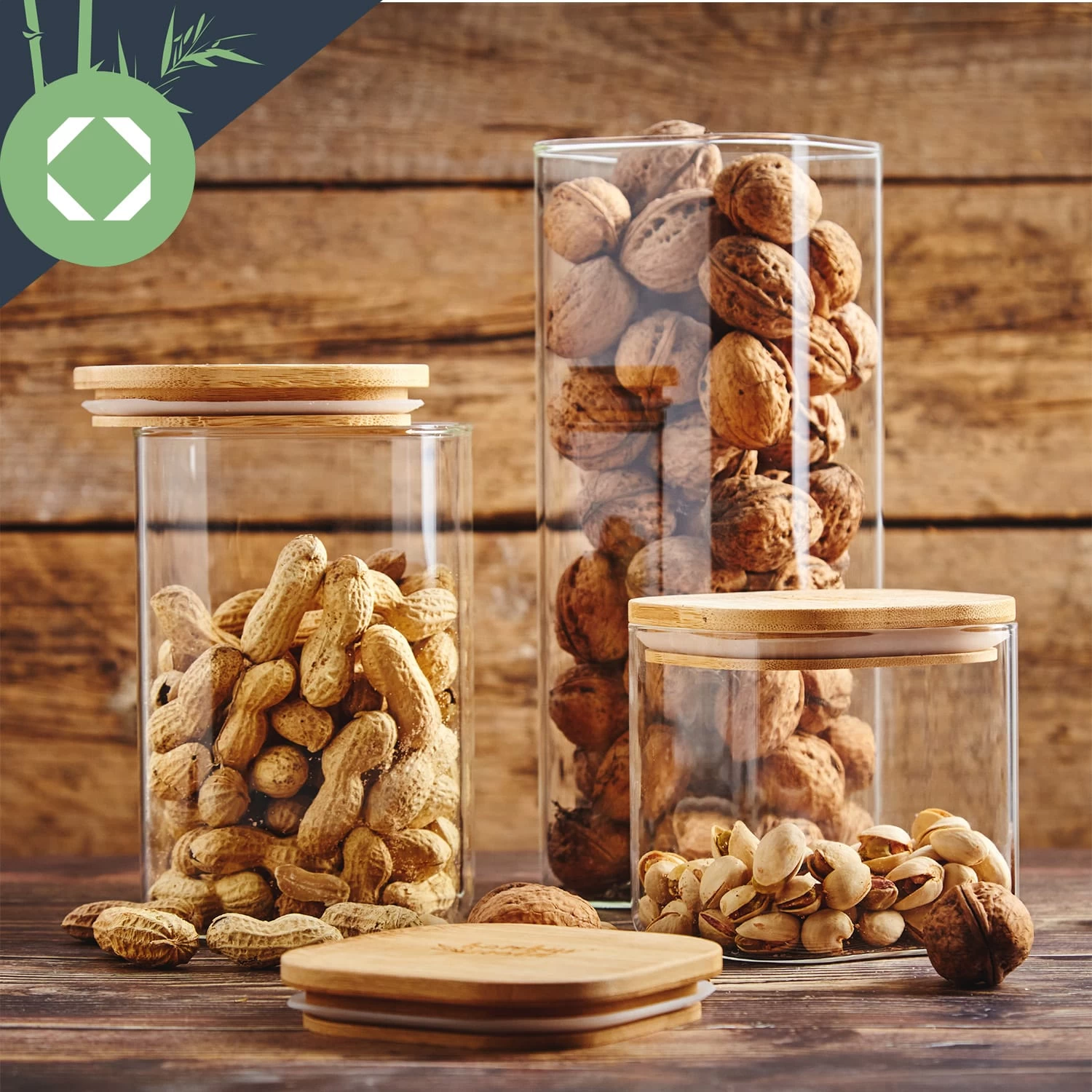 Eckiges Glas Mit Bambusdeckel Luftdicht Mit Silikonring 10x16x10 Cm 3x 1200 Ml 4 Eckiges Glas Mit Bambusdeckel Luftdicht Mit Silikonring 10x16x10 Cm 3x 1200 Ml – Bild 4