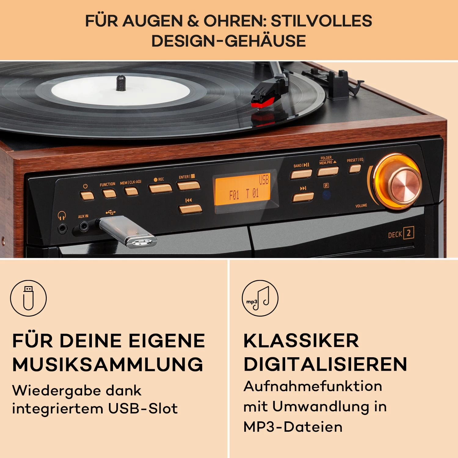 388-DAB+ Stereoanlage 20W Max. Vinyl CD Kassette BT FM/DAB+ USB SD 5 388-DAB+ Stereoanlage 20W Max. Vinyl CD Kassette BT FM/DAB+ USB SD – Bild 5