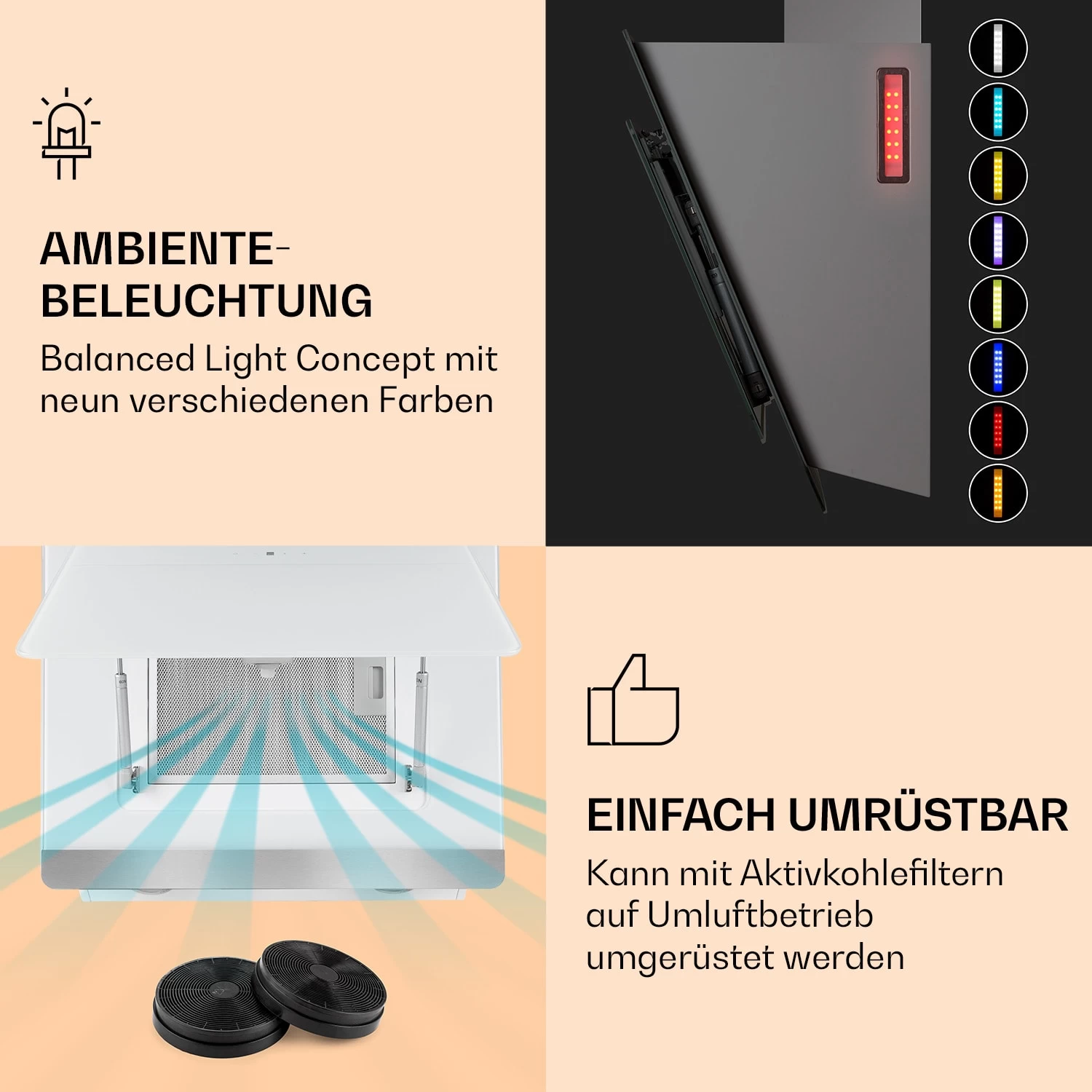 >Aurora Eco 60 Dunstabzugshaube 550 M³/h 60cm Kopffrei Ambientelicht EEC A+ 4 >Aurora Eco 60 Dunstabzugshaube 550 M³/h 60cm Kopffrei Ambientelicht EEC A+ – Bild 4
