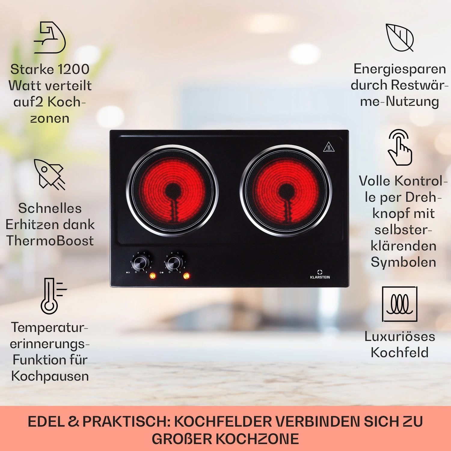 Ramsey Doppel-Kochfeld 2400W 11 Leistungsstufen Glaskeramik 2 Ramsey Doppel-Kochfeld 2400W 11 Leistungsstufen Glaskeramik – Bild 2