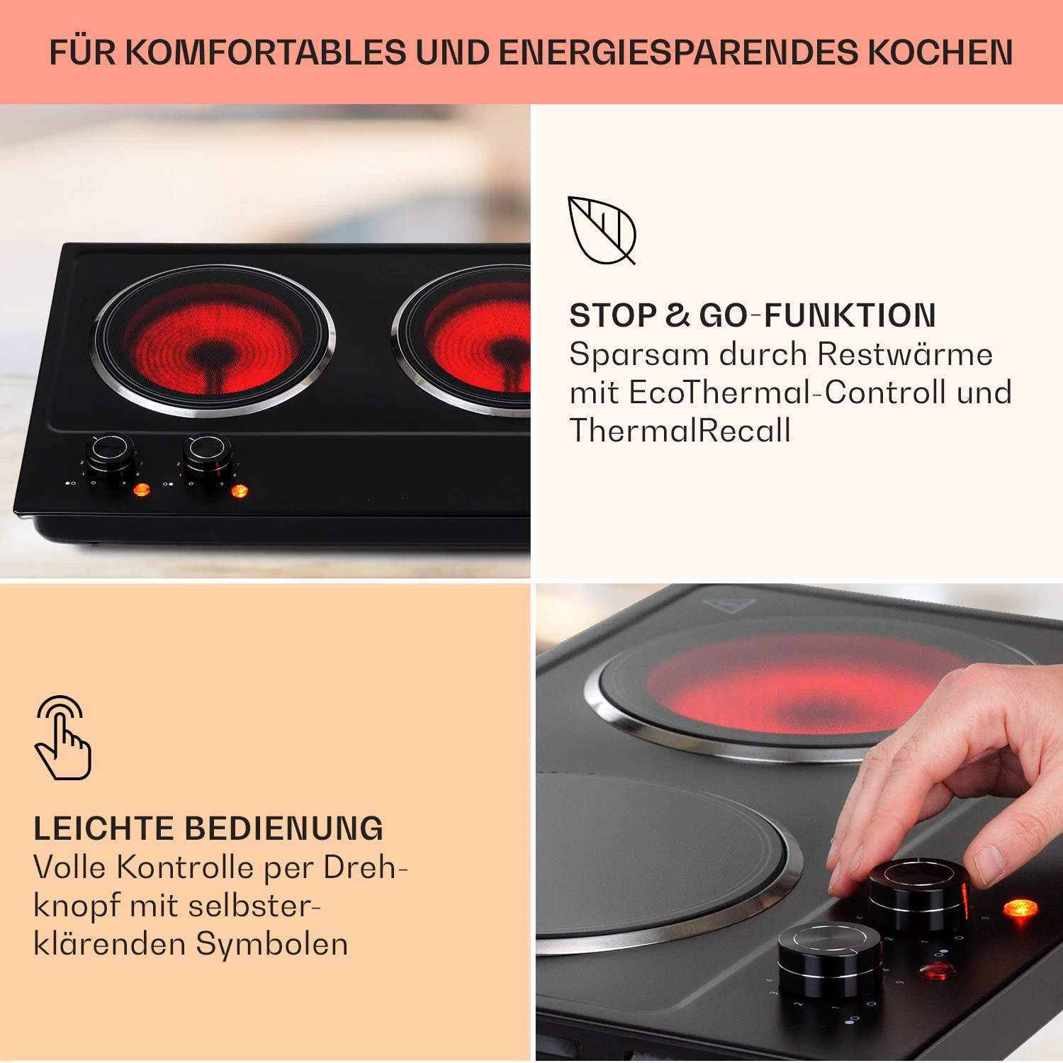 Ramsey Doppel-Kochfeld 2400W 11 Leistungsstufen Glaskeramik 4 Ramsey Doppel-Kochfeld 2400W 11 Leistungsstufen Glaskeramik – Bild 4