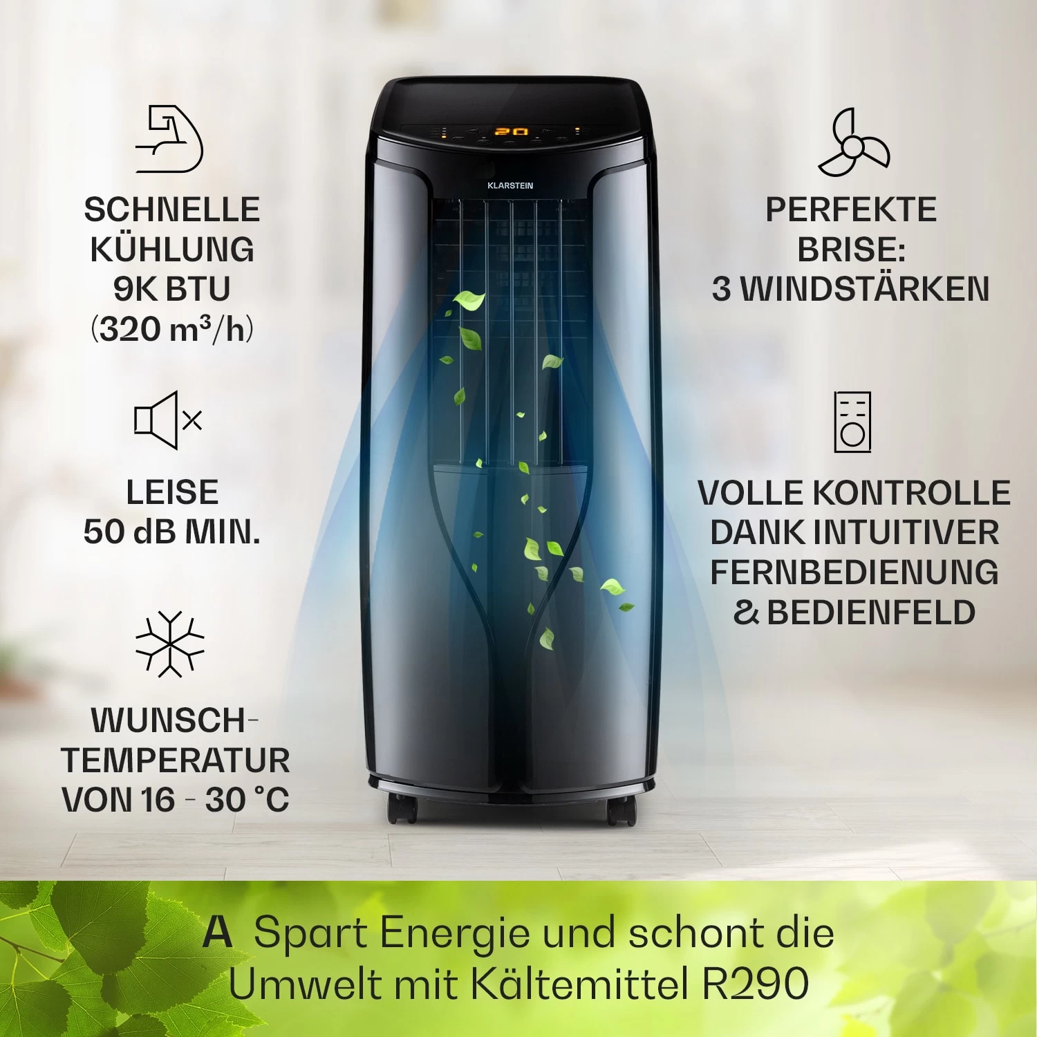 New Breeze 9 Mobile Klimaanlage 4-in-1 9.000 BTU / 2,6 KW EEK A Bodenrollen Timer 3 New Breeze 9 Mobile Klimaanlage 4-in-1 9.000 BTU / 2,6 KW EEK A Bodenrollen Timer – Bild 3