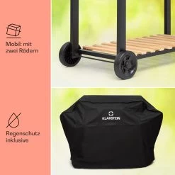 Aberdeen Double Holzkohlegrill Smoker Thermometer 2 Seitentische Mobil -Küchengeräte Verkäufe 10040293 de 0008 usp