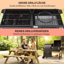 Aberdeen Kombi-Grill Gas Kohle Smoker Thermometer 2 Seitentische Mobil -Küchengeräte Verkäufe 10040294 de 0004 usp