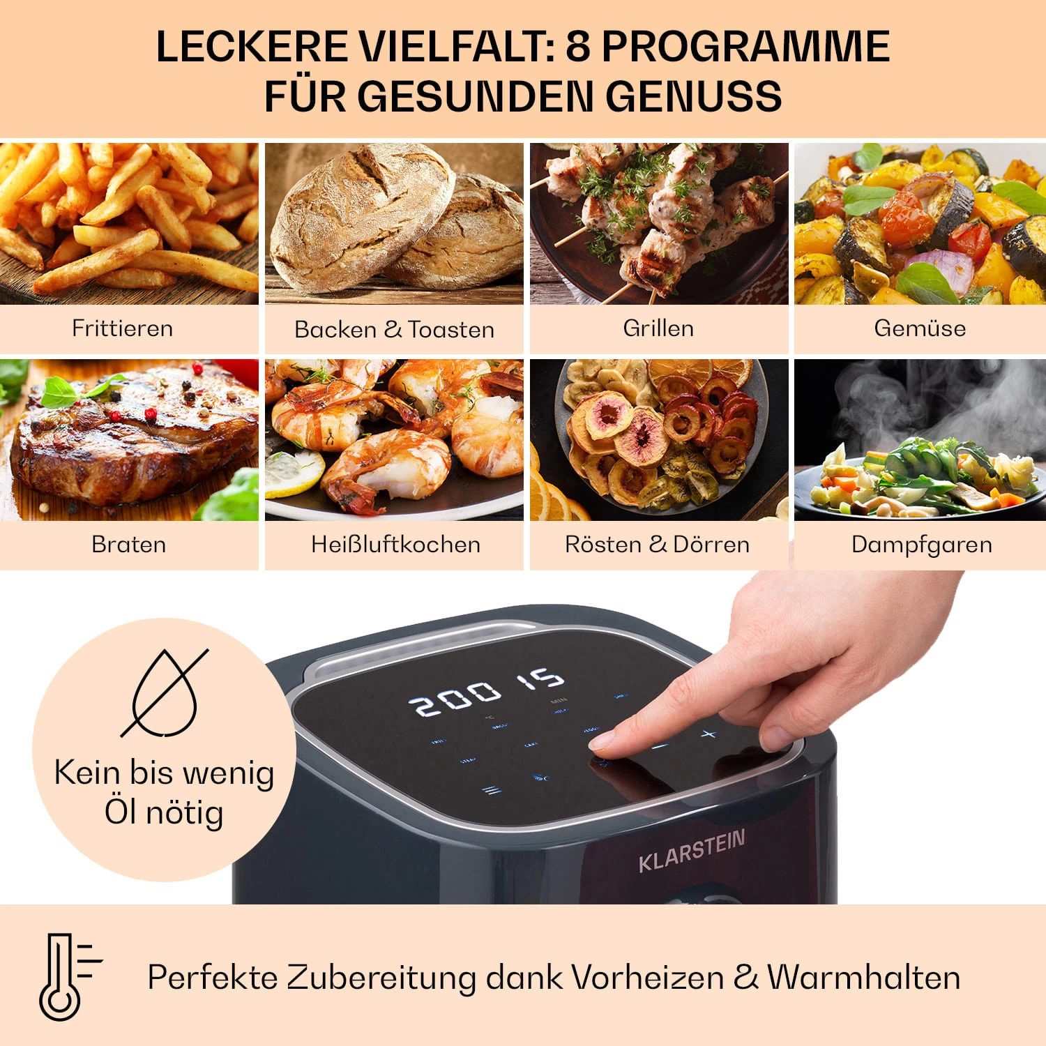 Crisp-Pro Heißluftfritteuse Air Fryer 1400W 2,8 Ltr Timer Edelstahl 3 Crisp-Pro Heißluftfritteuse Air Fryer 1400W 2,8 Ltr Timer Edelstahl – Bild 3