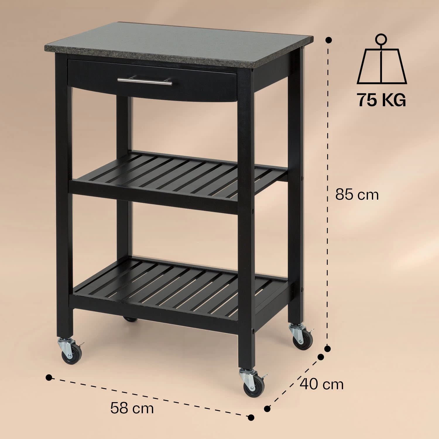 Tennessee Servierwagen Küchenwagen 4 Etagen Holz Granit Mobil 6 Tennessee Servierwagen Küchenwagen 4 Etagen Holz Granit Mobil – Bild 6