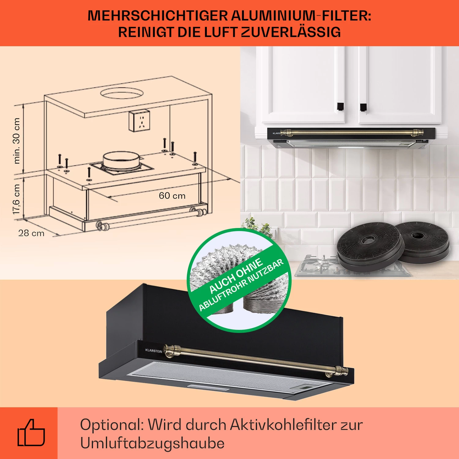 Vilhelmine Flachschirmhaube 60 Retro EEK B Abluftleistung: 332 M³/h Ausziehbar 5 Vilhelmine Flachschirmhaube 60 Retro EEK B Abluftleistung: 332 M³/h Ausziehbar – Bild 5