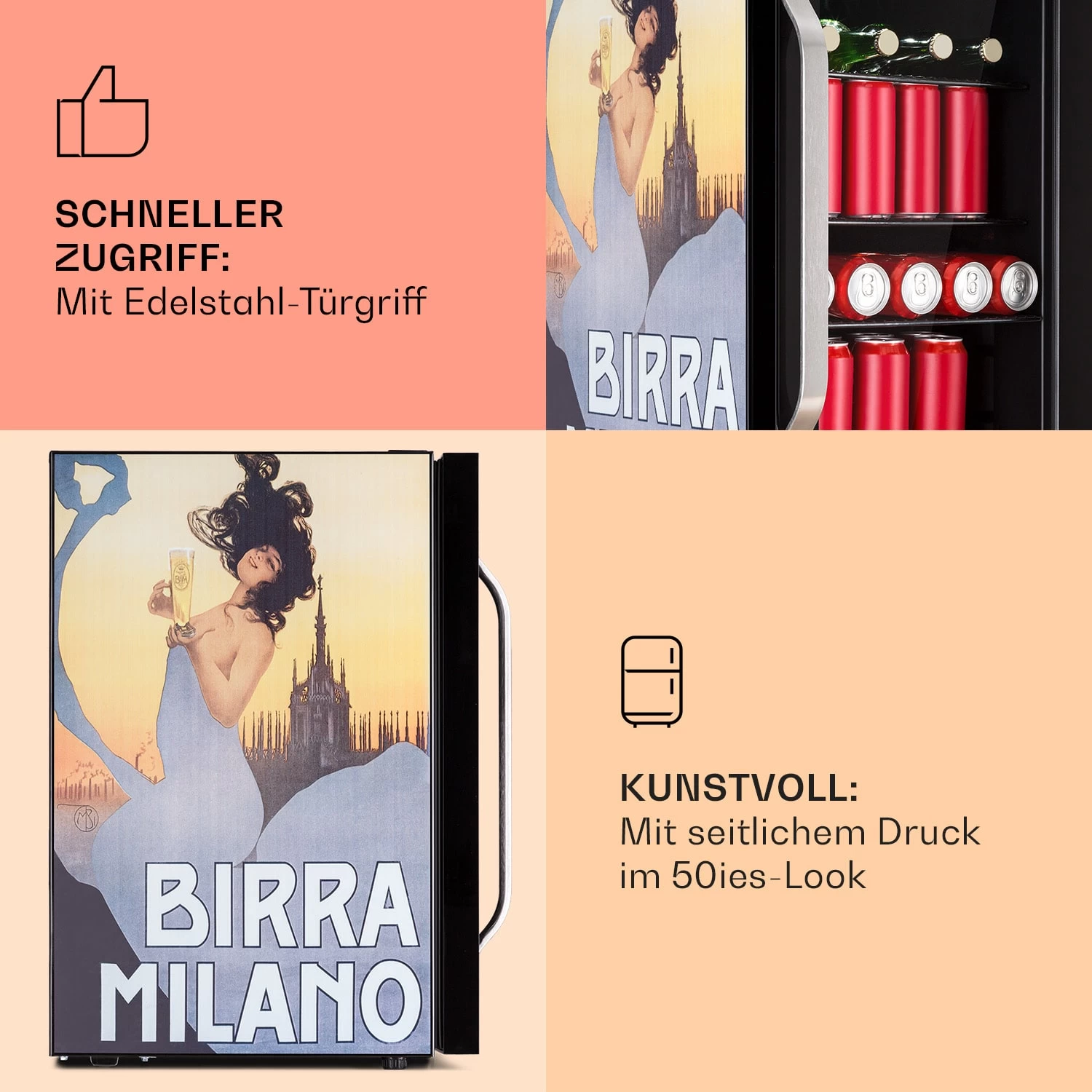 Beersafe 70 Birra Milano Edition Kühlschrank 70 Liter 3 Böden Panoramaglastür Edelstahl 4 Beersafe 70 Birra Milano Edition Kühlschrank 70 Liter 3 Böden Panoramaglastür Edelstahl – Bild 4