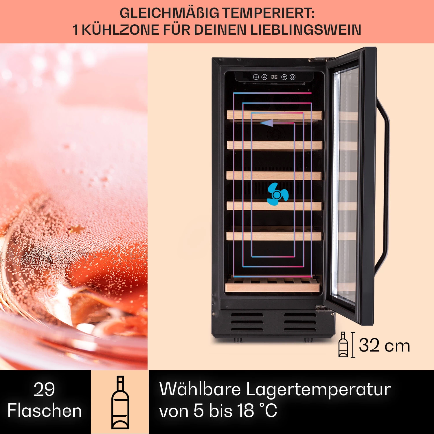 Vinovilla 29 Built-In Weinkühlschrank 81 L / 29 Fl. 1 Zone Glastür Edelstahl 3 Vinovilla 29 Built-In Weinkühlschrank 81 L / 29 Fl. 1 Zone Glastür Edelstahl – Bild 3